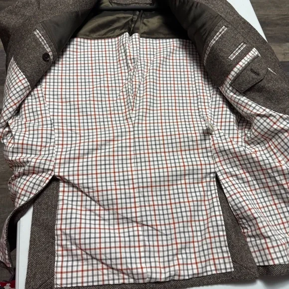 Banana Republic Herringbone wool brown blazer jacket 42 R tailored fit - Picture 8 of 13